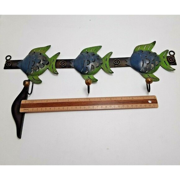 Tropical Fish Metal Wall 3 Hook Blue Green Cabin Cottage Lodge - Picture 6 of 7